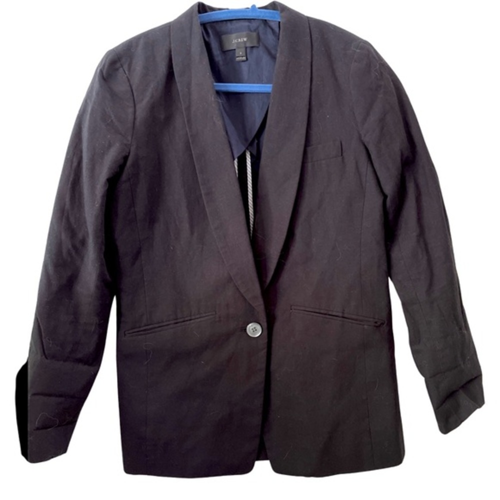 J. Crew black cotton / linen blend single button blazer size 2